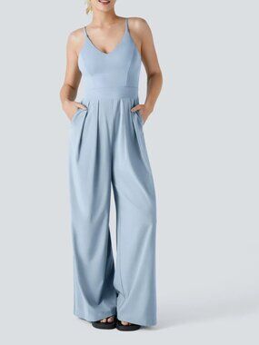 NWT Halara Breezeful Wide Leg Jumpsuit Women’s M Ballad Blue Side Zip Stretch